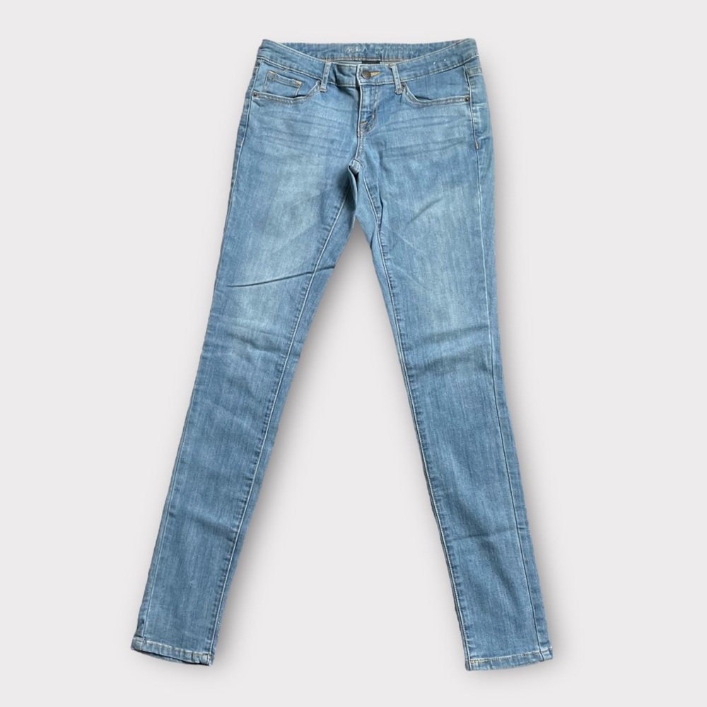 Mossimo Low Rise Skinny Jeans Size 2L Distressed Fading Whiskering 5-Pocket